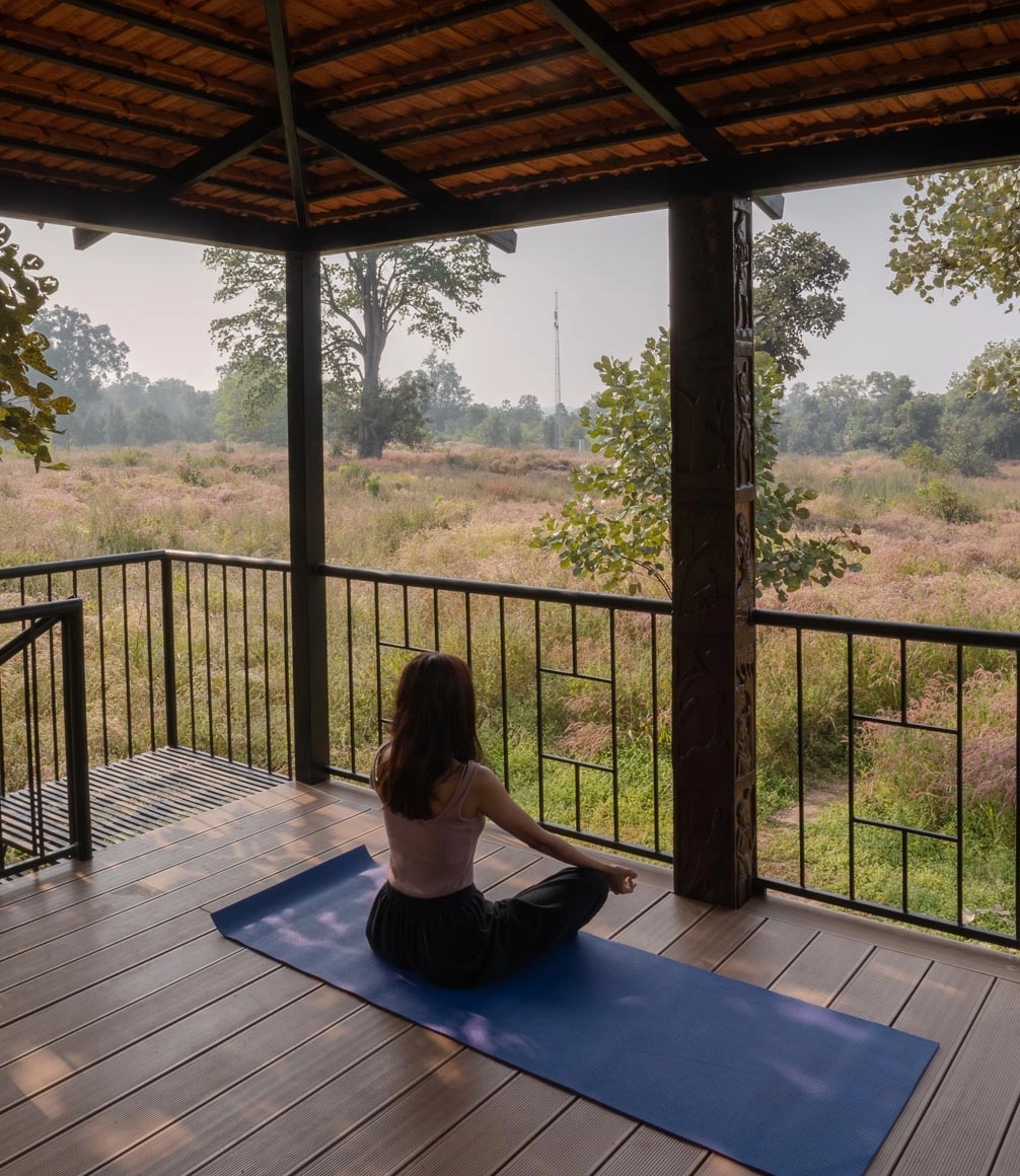 yoga on the verandah at haldu tola