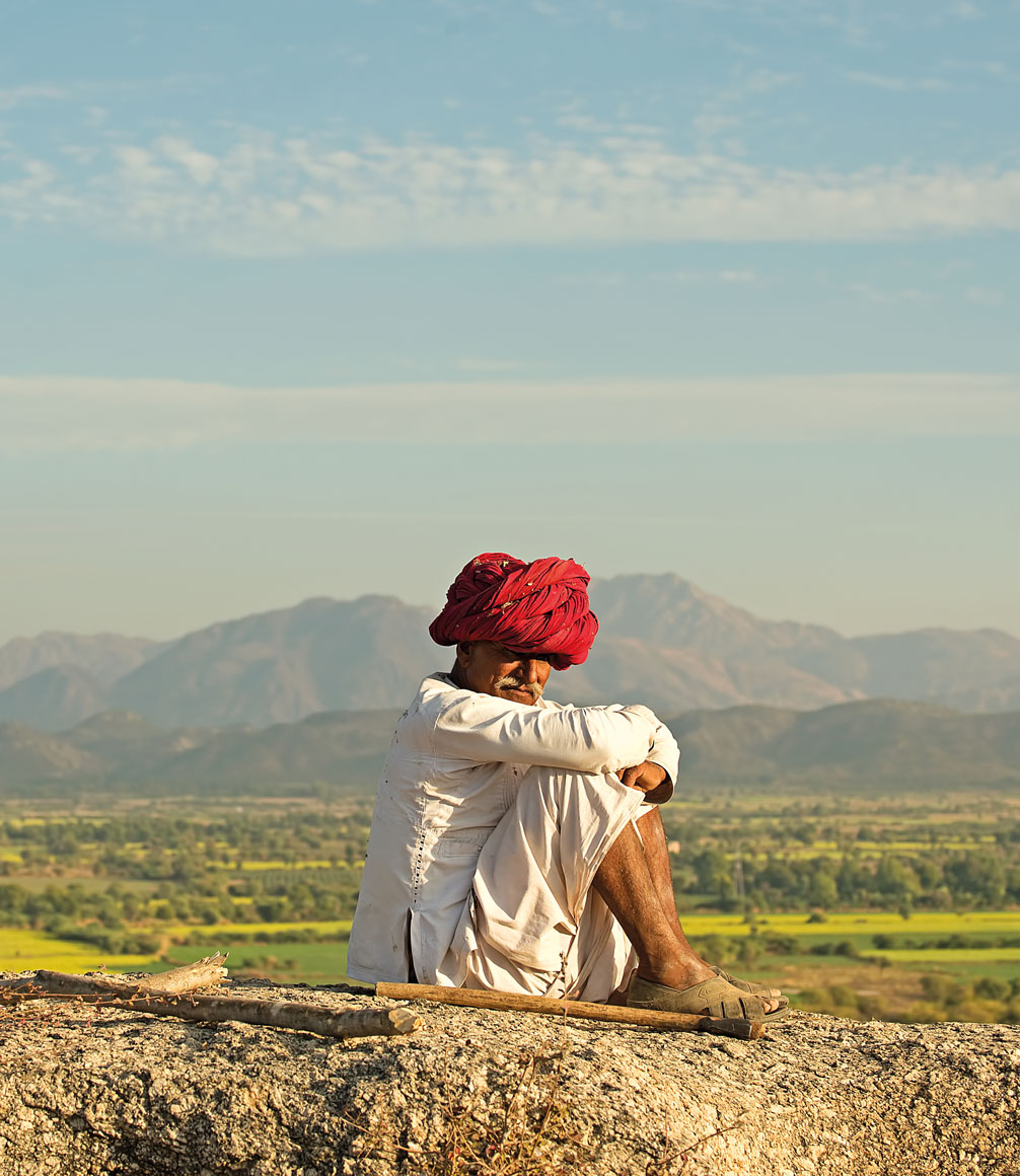 local herder in rajasthan countryside at jawai leopard camp india