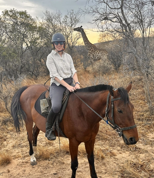 Serena on horse riding safari at Ant's Nest in South Africa