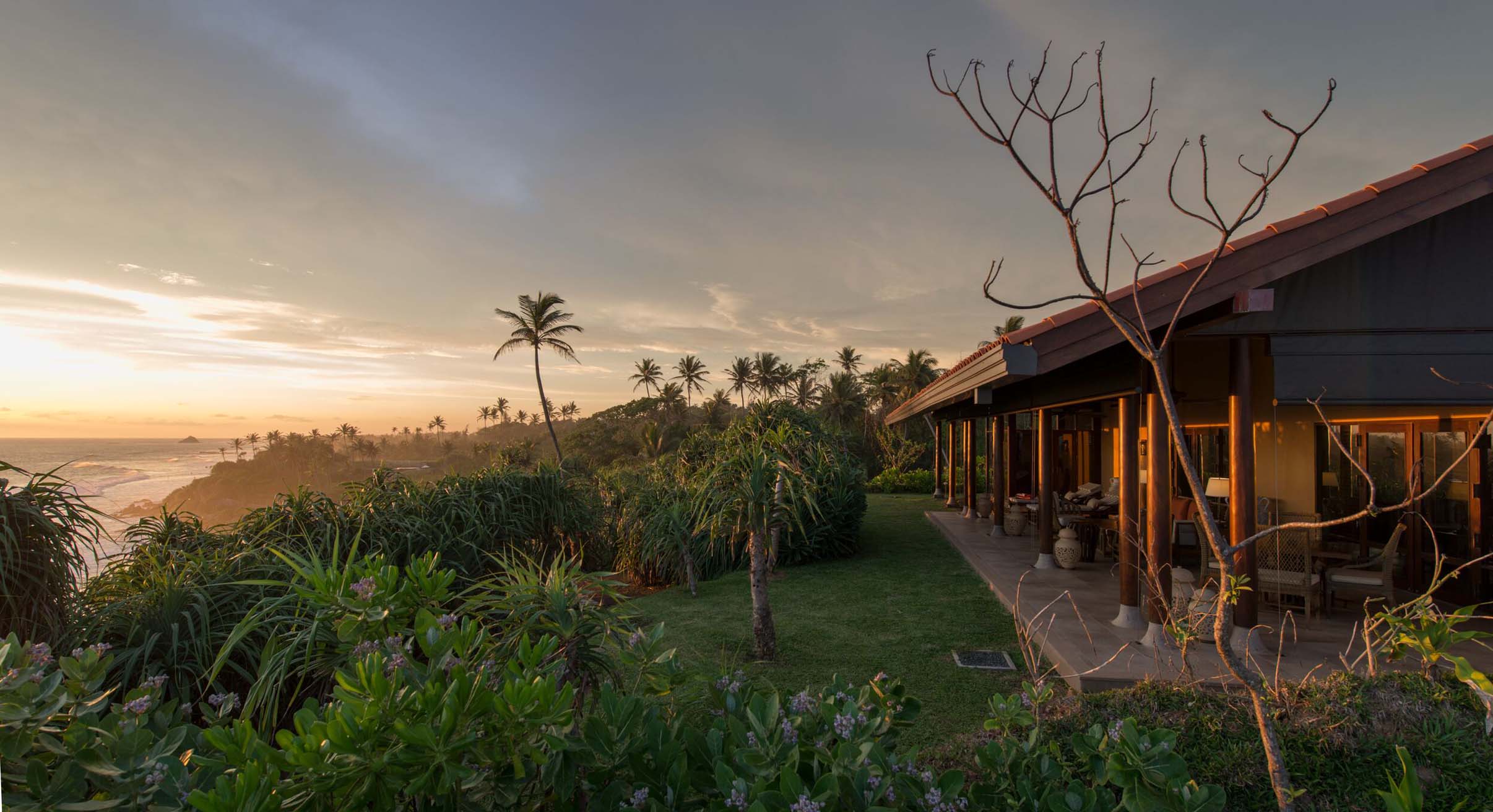 Sunset view of Cape Weligama verandah and villa