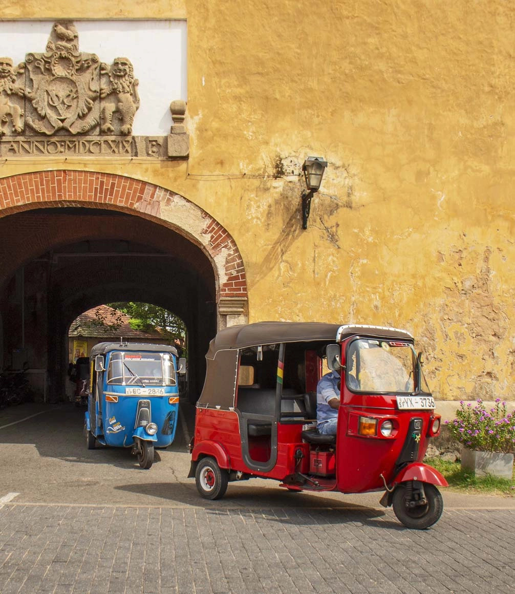 tuk tuks in street at haritha villa in sri lanka