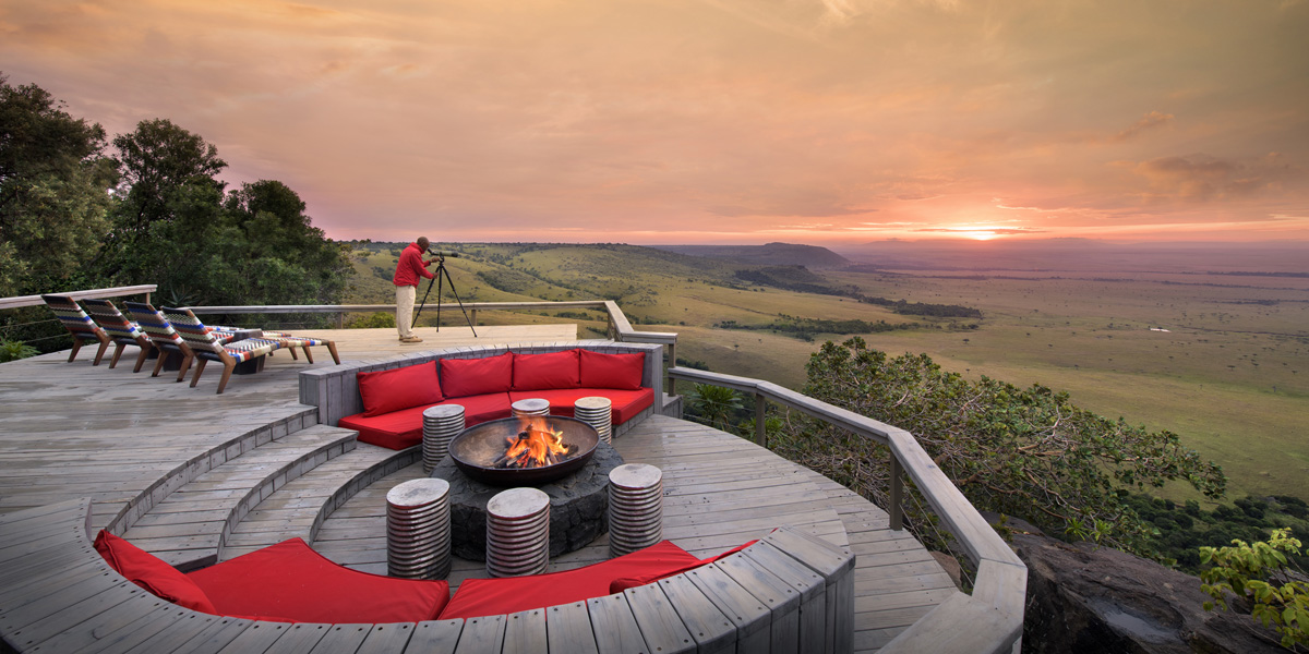 views across the masai mara from the verandah and fire pit of Angama Mara