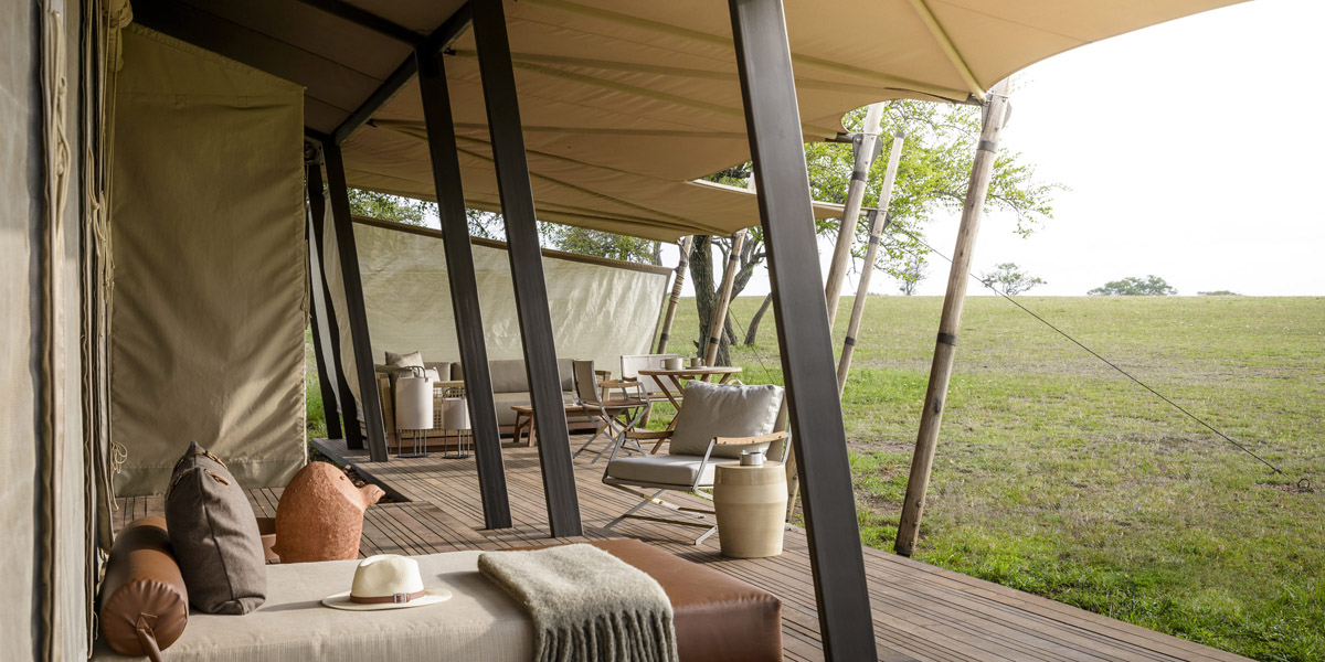 view from the meditation deck of a suite for singita sabora tented camp in the serengeti