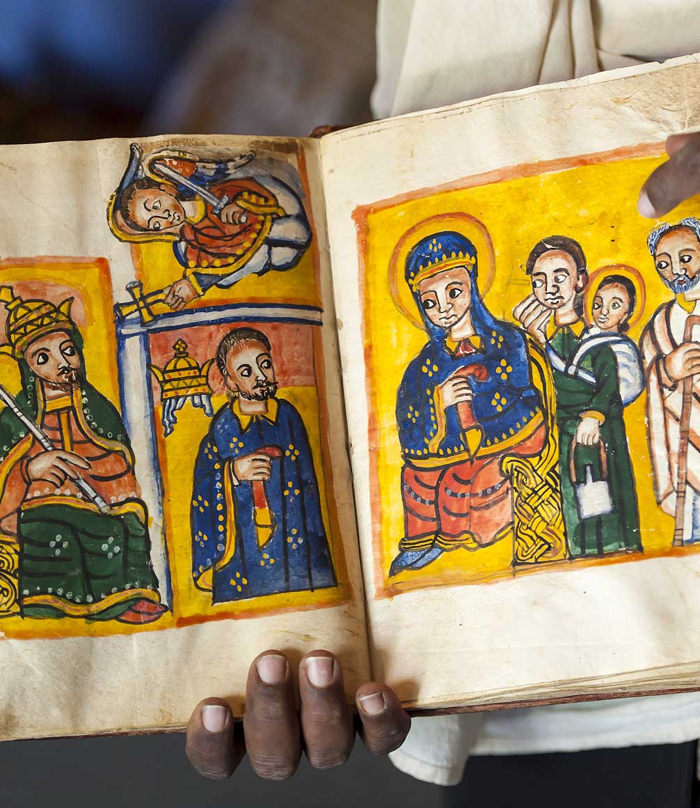 ancient religious book at monastery in lake tana