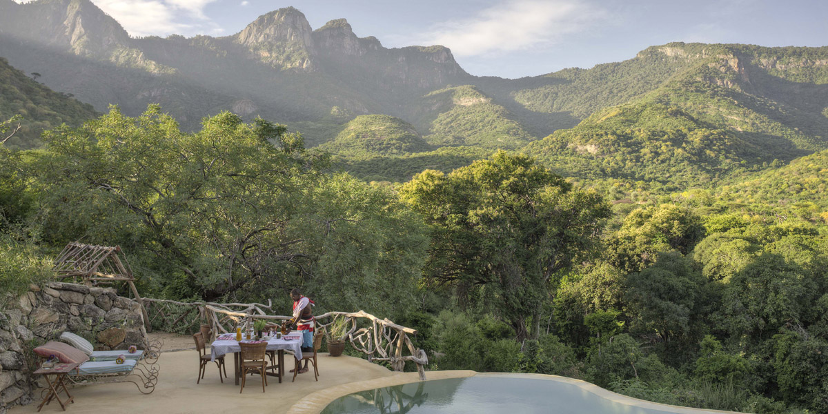 view of the mathews mountains from sarara camp in kenya