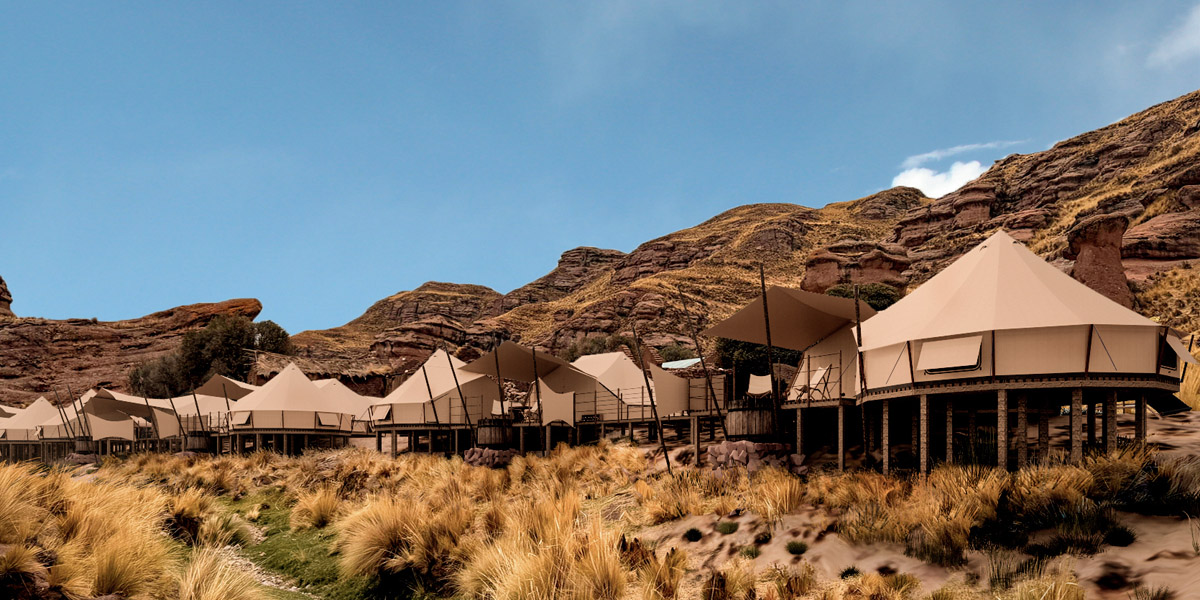 view of the guest suites at Tinajani amongst the landscape