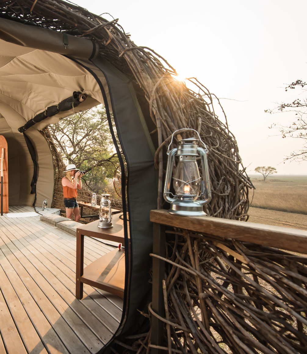 inside of the nest suites at chisa busanga camp